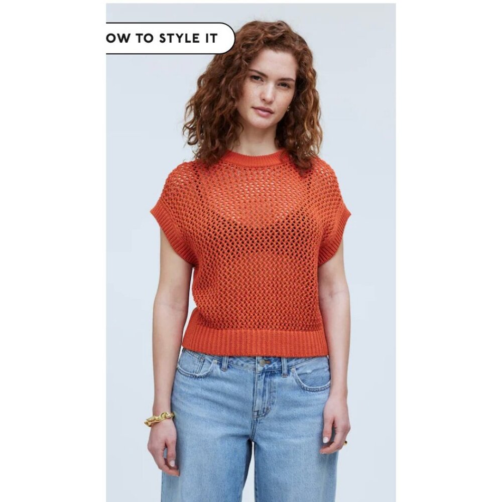 Madewell Womens $72 Open Stitch Sweater Tee Dark Copper Size S NO982